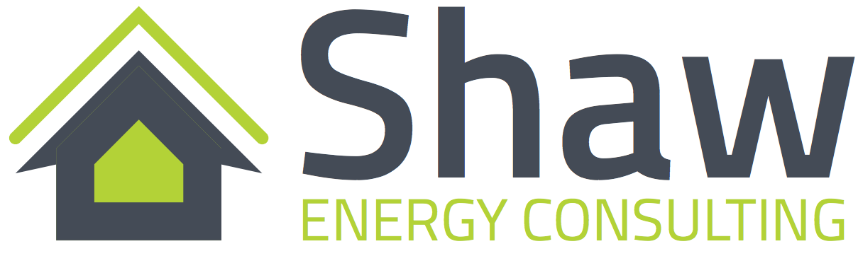 The logo for shaw energy consulting shows a house with an arrow pointing up.