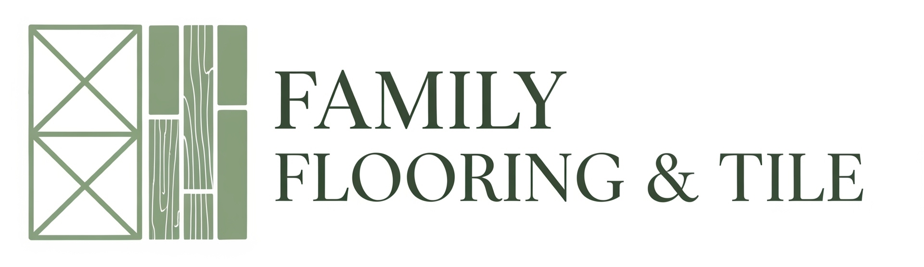 Logo for Family Flooring & Tile featuring a graphic of squares and wood planks next to the company name in green text.