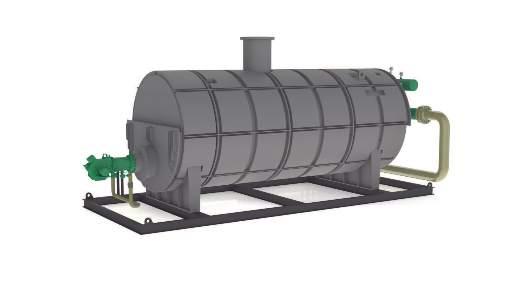 A 3d model of a large gray tank on a white background.