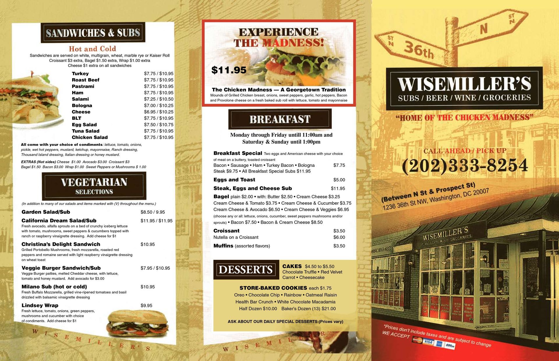 A menu for wisemillet 's restaurant is shown