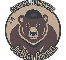 A genuine authentic joe bear apparel logo with a bear wearing a baseball cap.