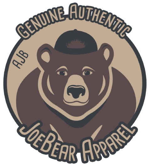 A genuine authentic joe bear apparel logo with a bear wearing a baseball cap.