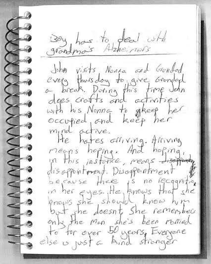 A spiral notebook is open to a page that says say how to deal with grandma 's alzheimer 's