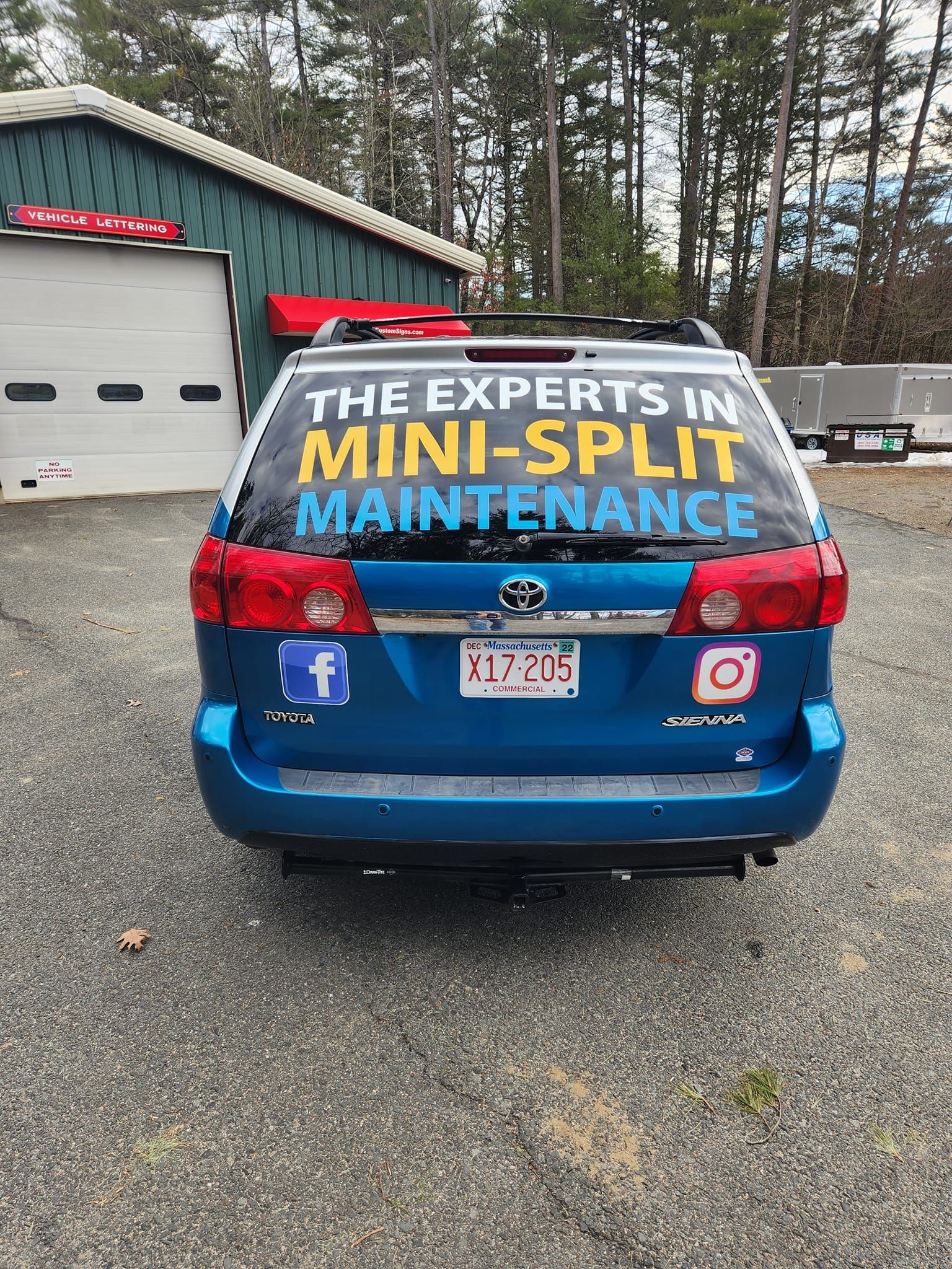 Blue minivan with 