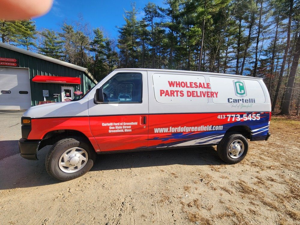 White and red delivery van with 