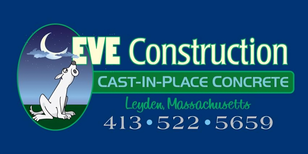 Logo for Eve Construction, Massachusetts, features a wolf howling at a moon.