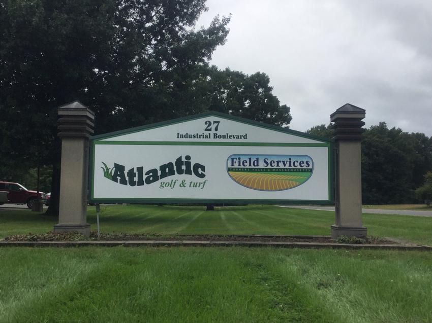 Sign for Atlantic Golf & Turf and Field Services at 27 Industrial Boulevard. 