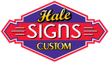 Hale Signs logo: red, blue, and gold diamond-shaped design with 