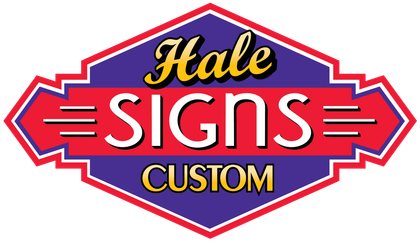 Hale Signs logo: red, blue, and gold diamond-shaped design with 