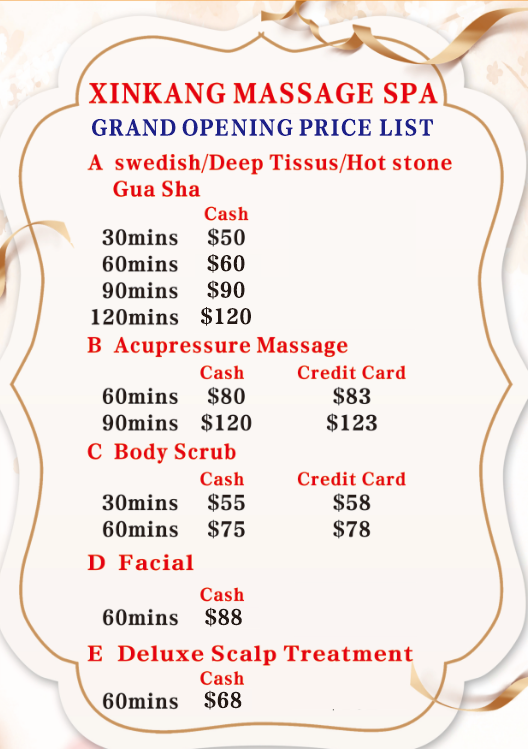 Xinkang grand opening services and prices