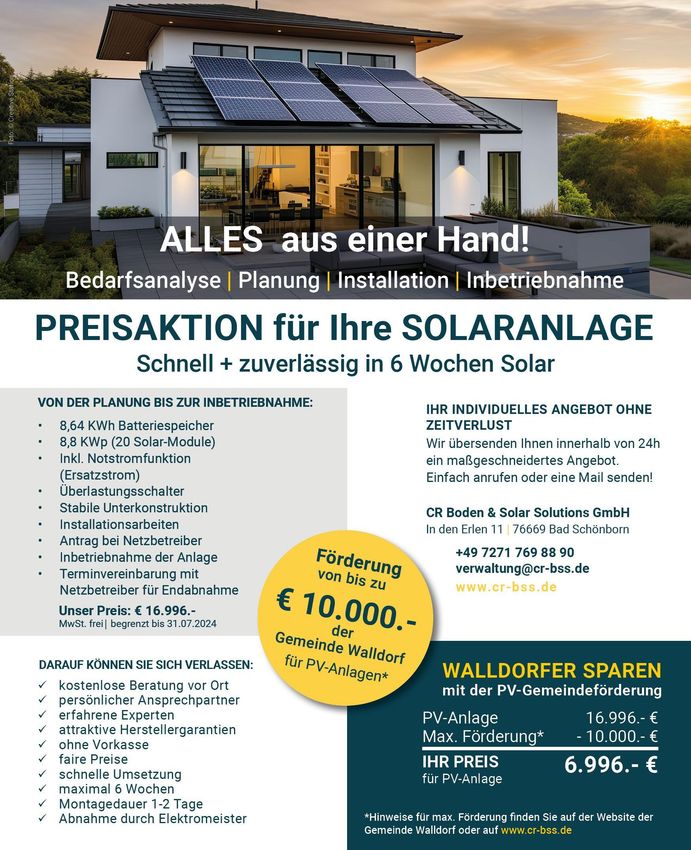 Förderung für Solaranlagen der Gemeinde Walldorf