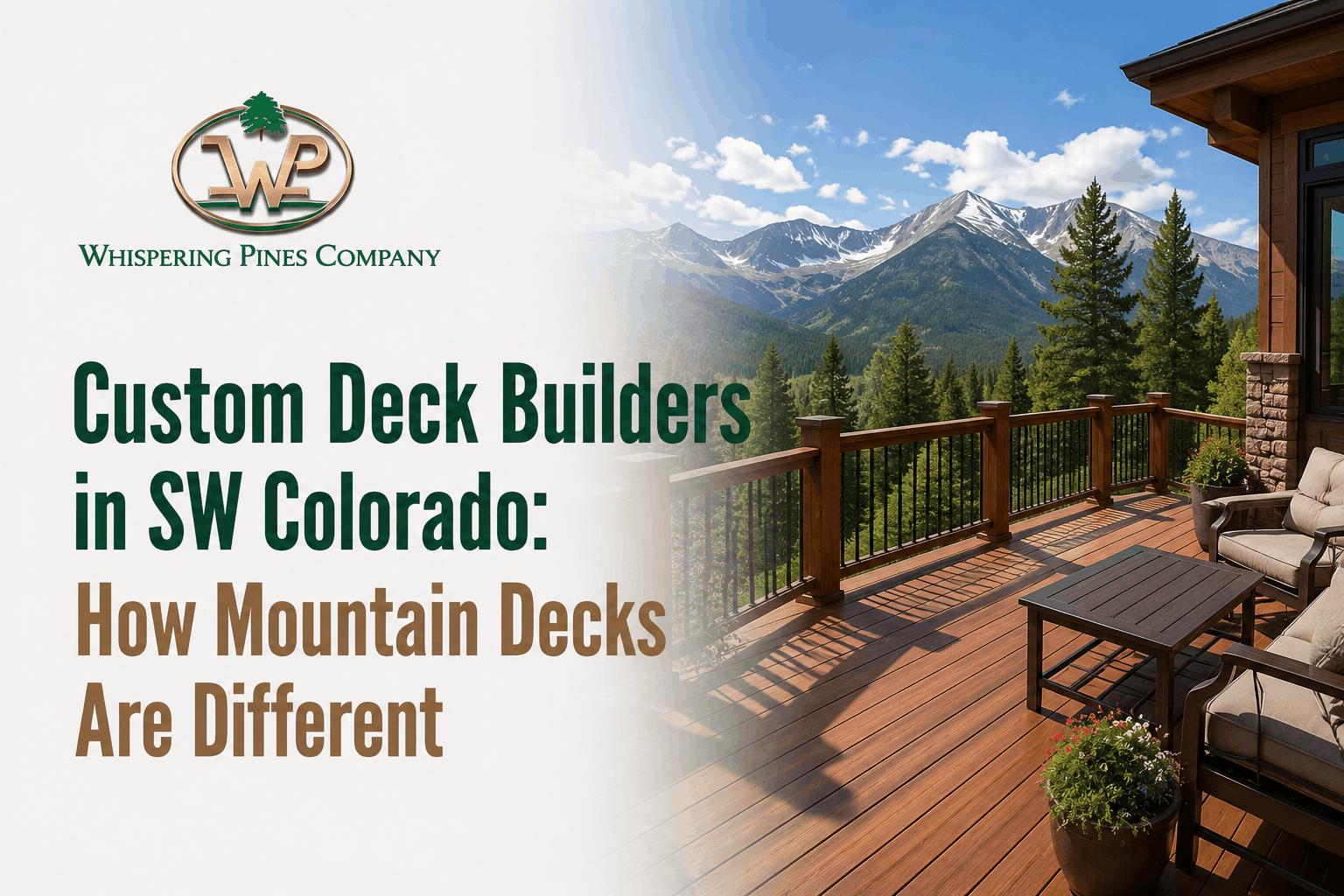 Custom deck builders constructing a composite mountain deck for a home in Southwest Colorado