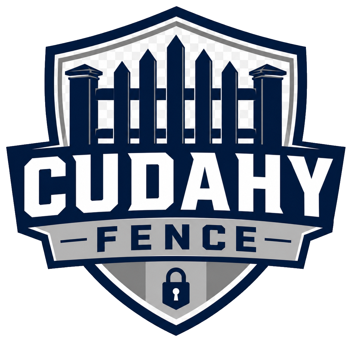 Cudahy Fence Logo with Shield Emblem, Fence Graphic, Lock Icon, and Company Name in Cudahy, WI