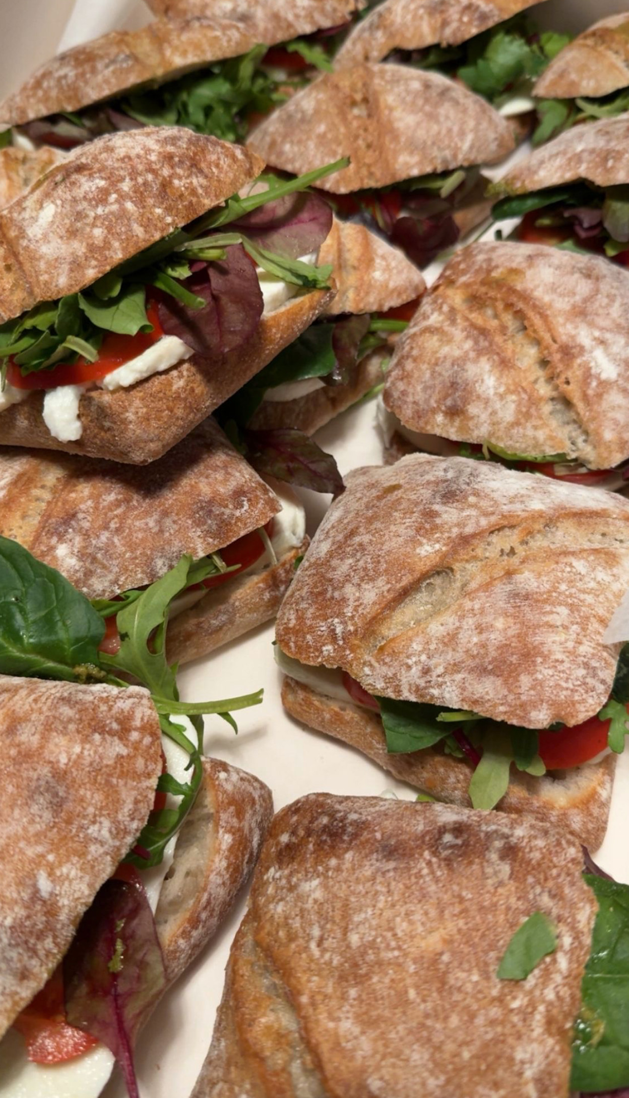 Sandwiches op rustiek brood, met groenten en tomaten.