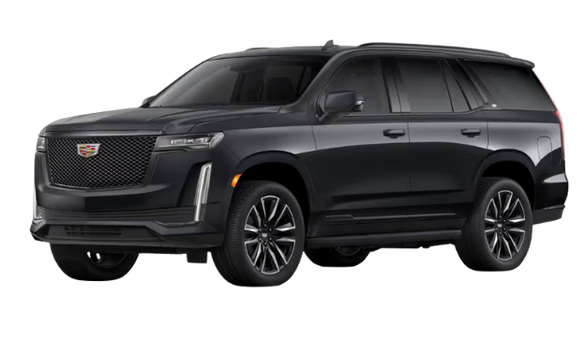 A black cadillac escalade is shown on a white background.