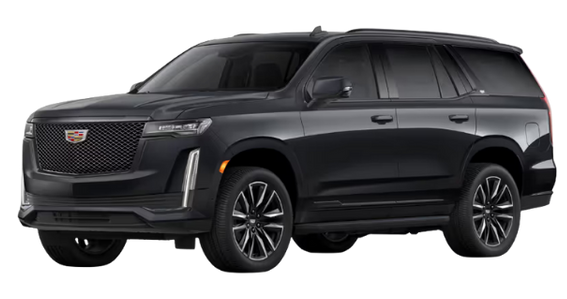 A black cadillac escalade is shown on a white background.
