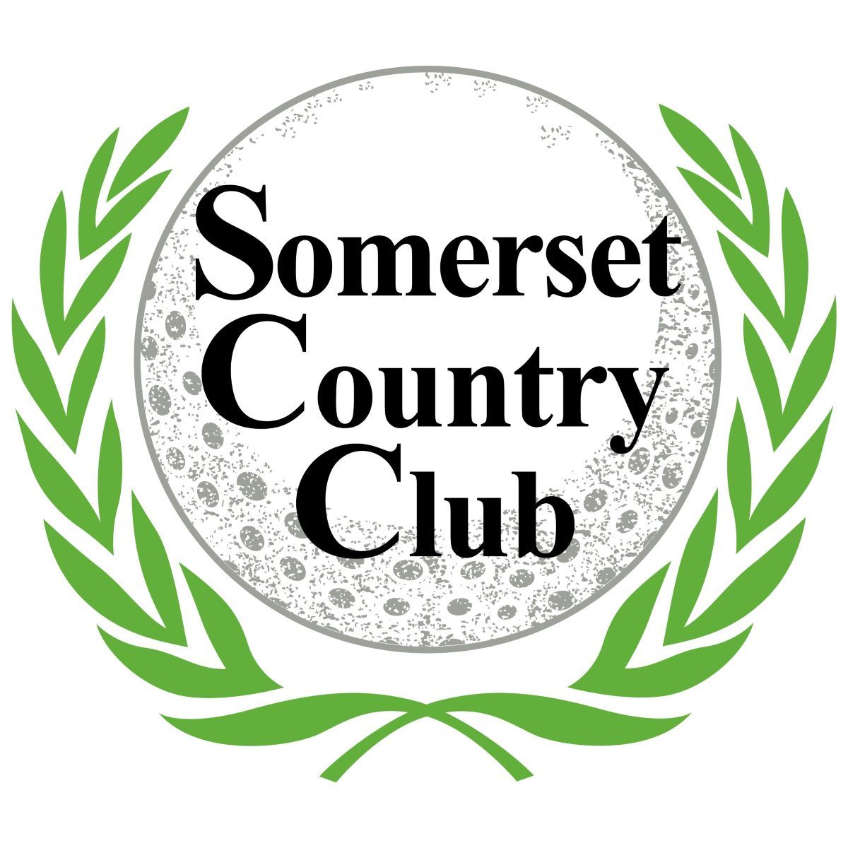 Somerset Country Club logo: golf ball with text, surrounded by green wreath.