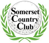 Somerset Country Club logo: black text on a golf ball graphic with green laurel wreath border.
