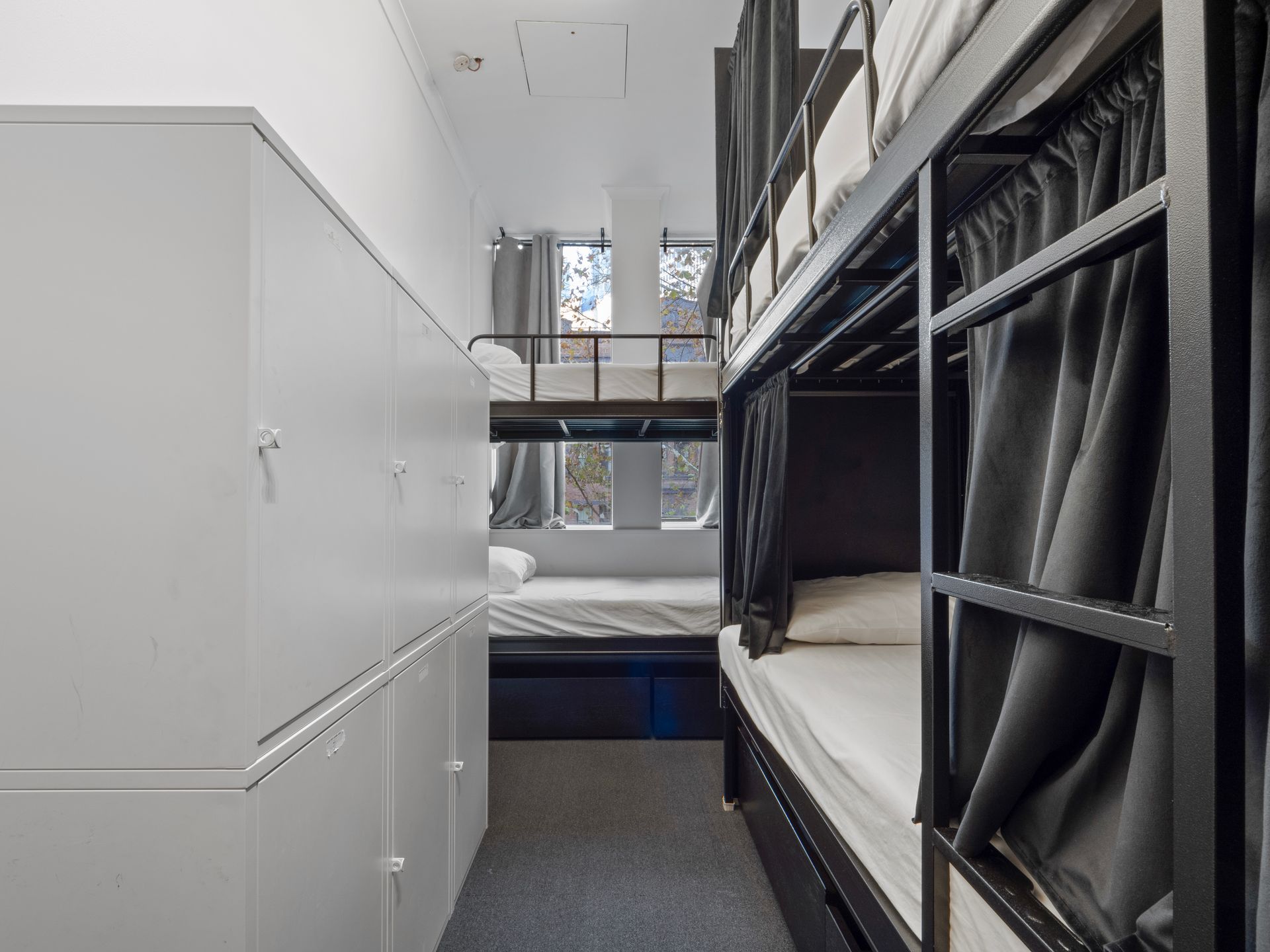 There are many bunk beds in this room.