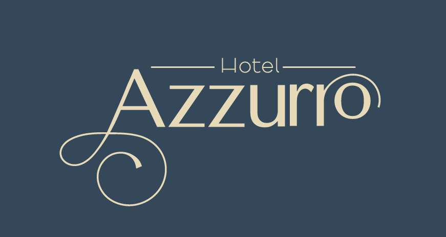 A logo for hotel azzurro on a blue background