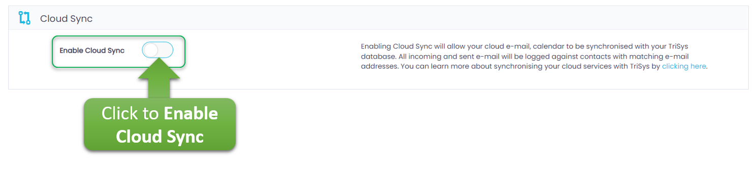 A screen shot of a website that says click to enable cloud sync