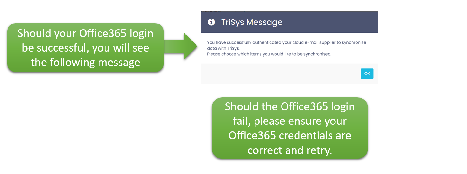 A screenshot of a web page with a green arrow pointing to the following message.