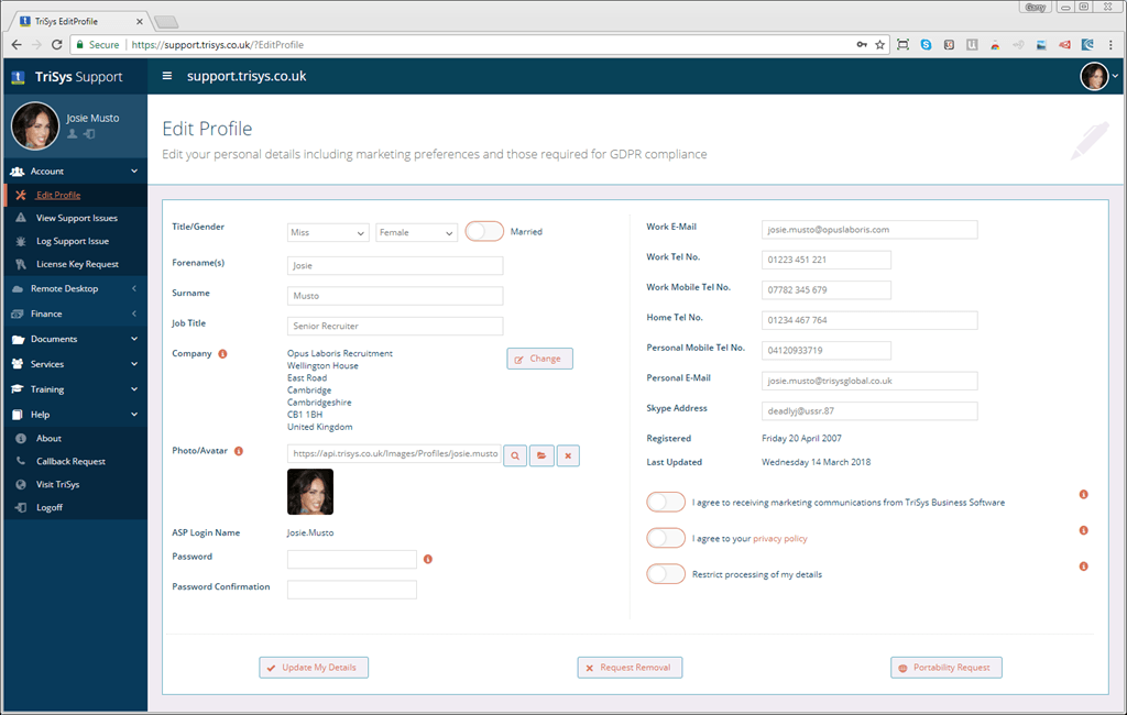 A computer screen shows a person 's profile page