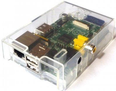 A clear case with a raspberry pi inside of it