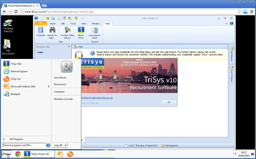 A computer screen is open to a website that says trisys