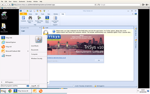 A computer screen with a trisys v10 advertisement on it