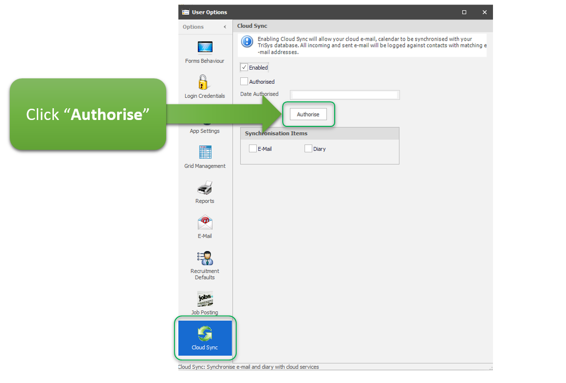 A computer screen with a green arrow pointing to the authorise button