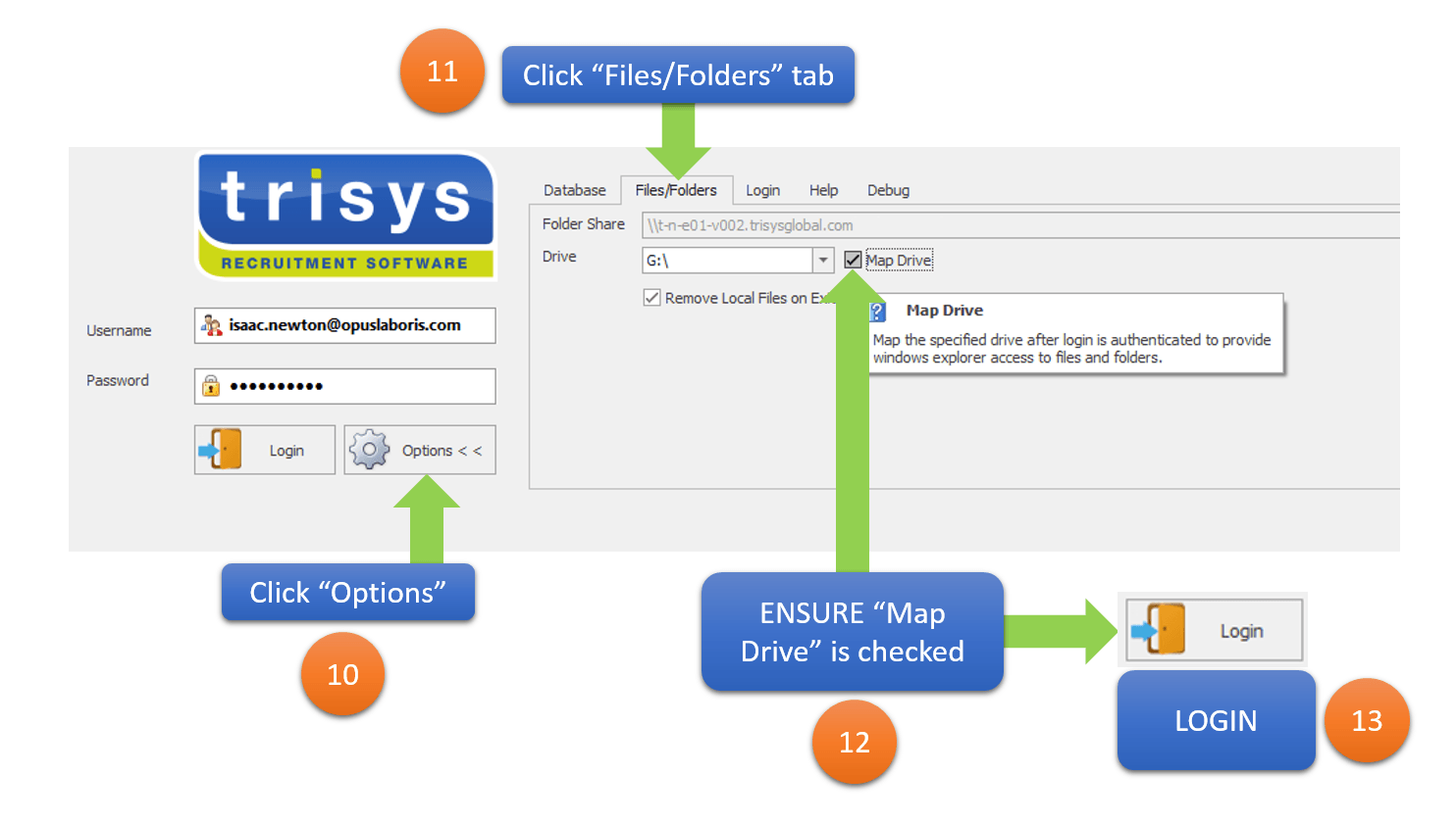 A diagram showing how to login to a trsys website