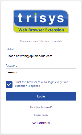 A screenshot of a web browser extension for trisys