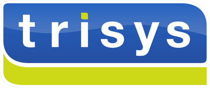 A blue and green logo for a company called trisys