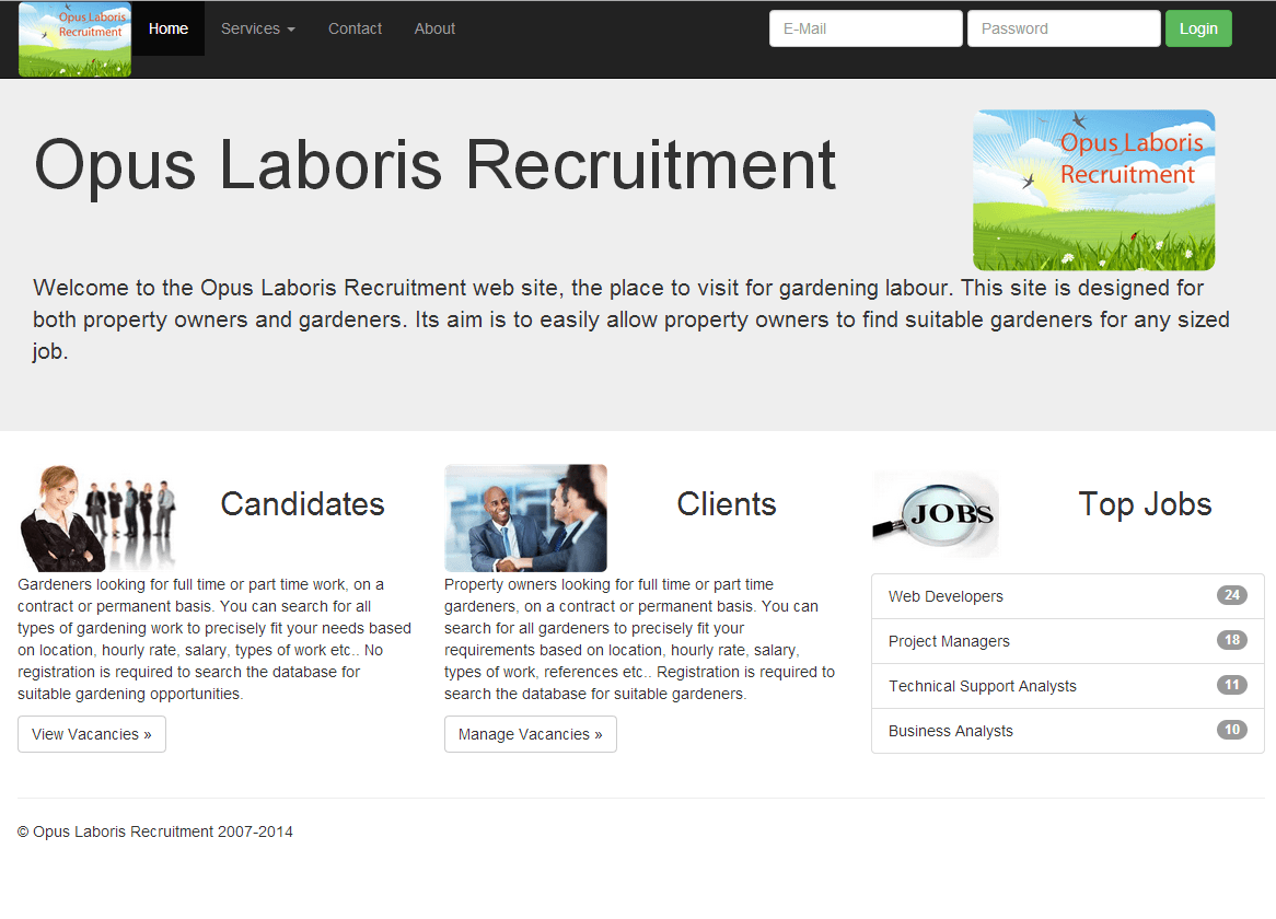 A screenshot of the opus laboris recruitment website