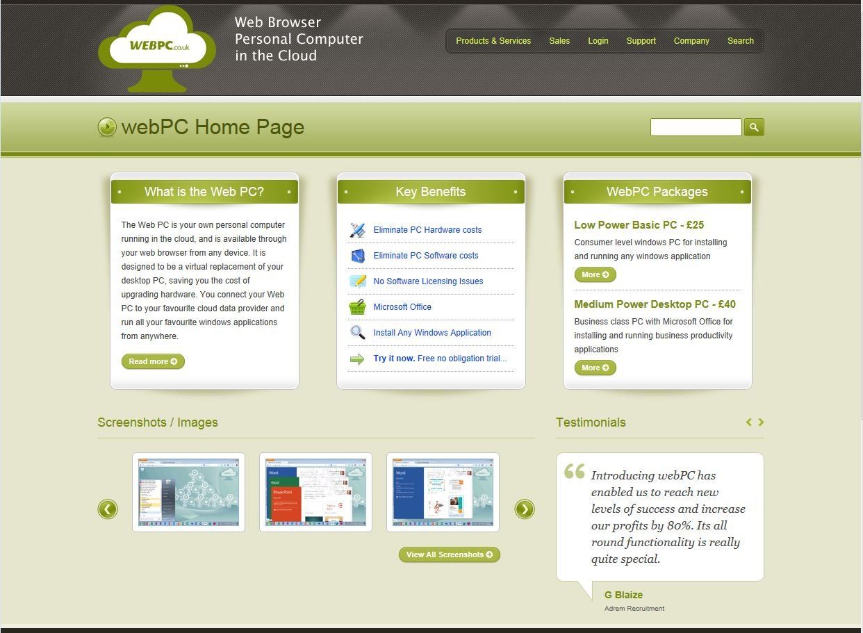 A screenshot of a web pc home page