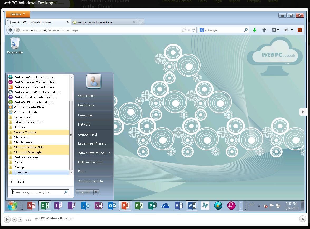 A computer screen with a webpc logo on it
