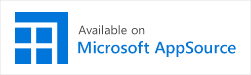 A blue and white logo that says available on microsoft appsource