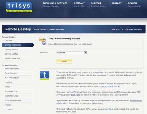 A screenshot of a website for trsys remote desktop