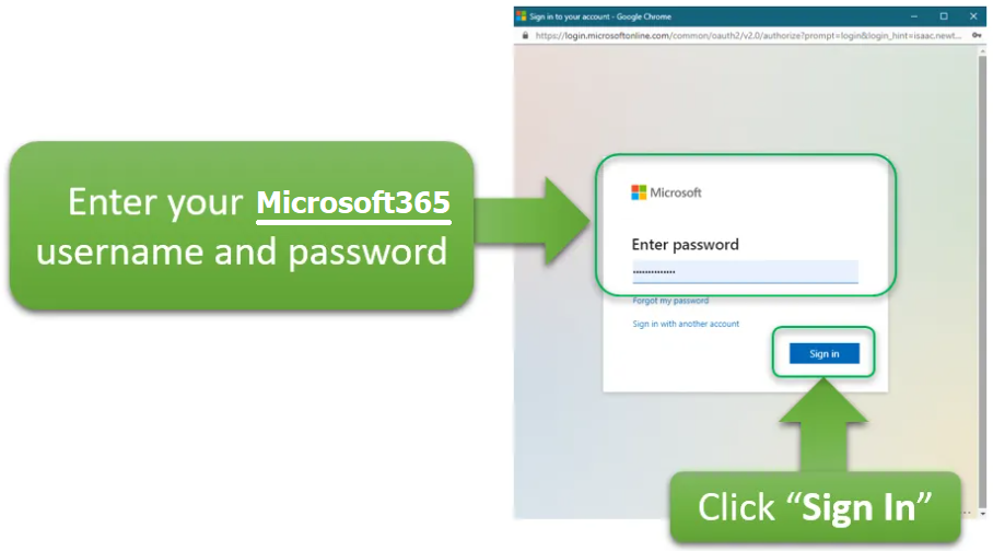 A computer screen shows how to enter your office 365 username and password