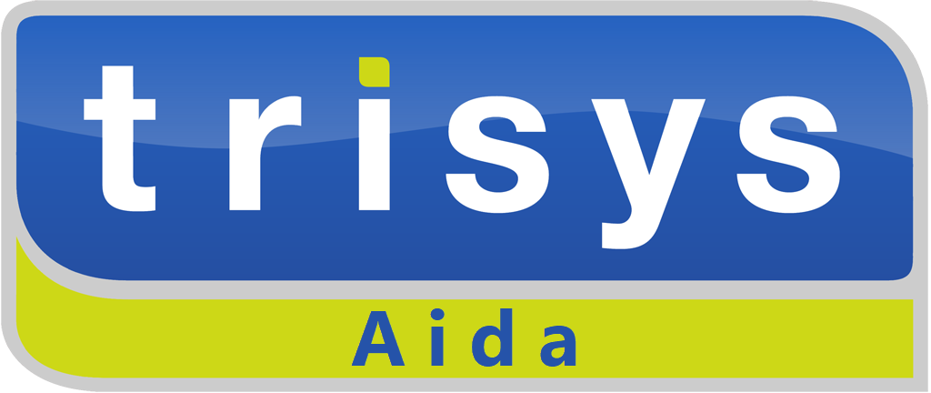 A blue and green logo for a company called trisys aida.