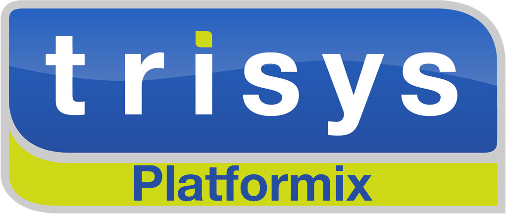 A blue and green logo for a company called trisys platformix.