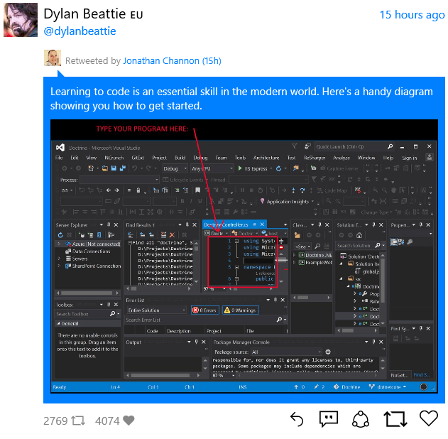 A screenshot of a computer screen that says learning to code is an essential skill in the modern world