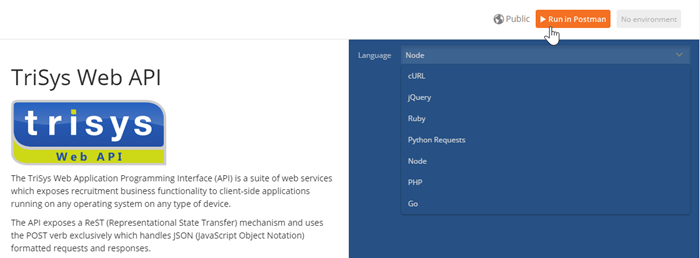 A screenshot of a web page for trisys web api