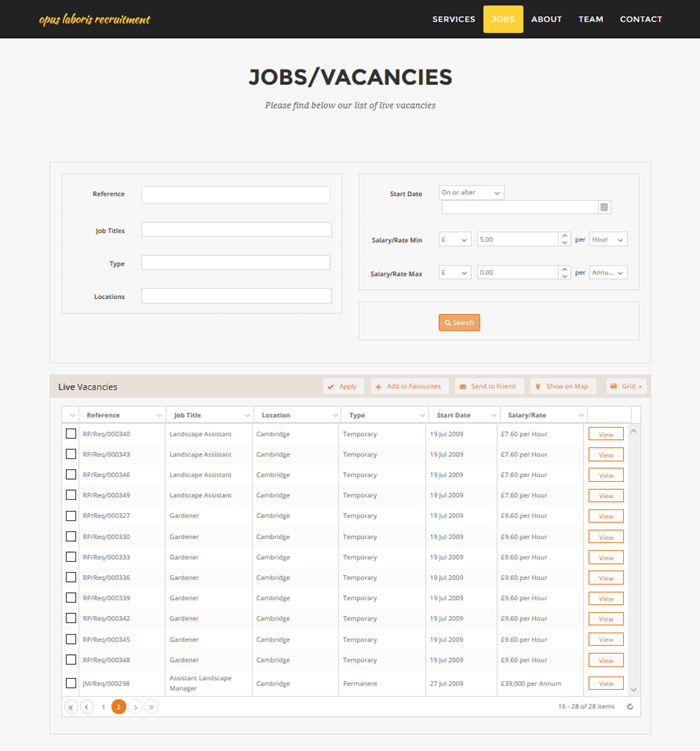 A screenshot of a job / vacancies website.