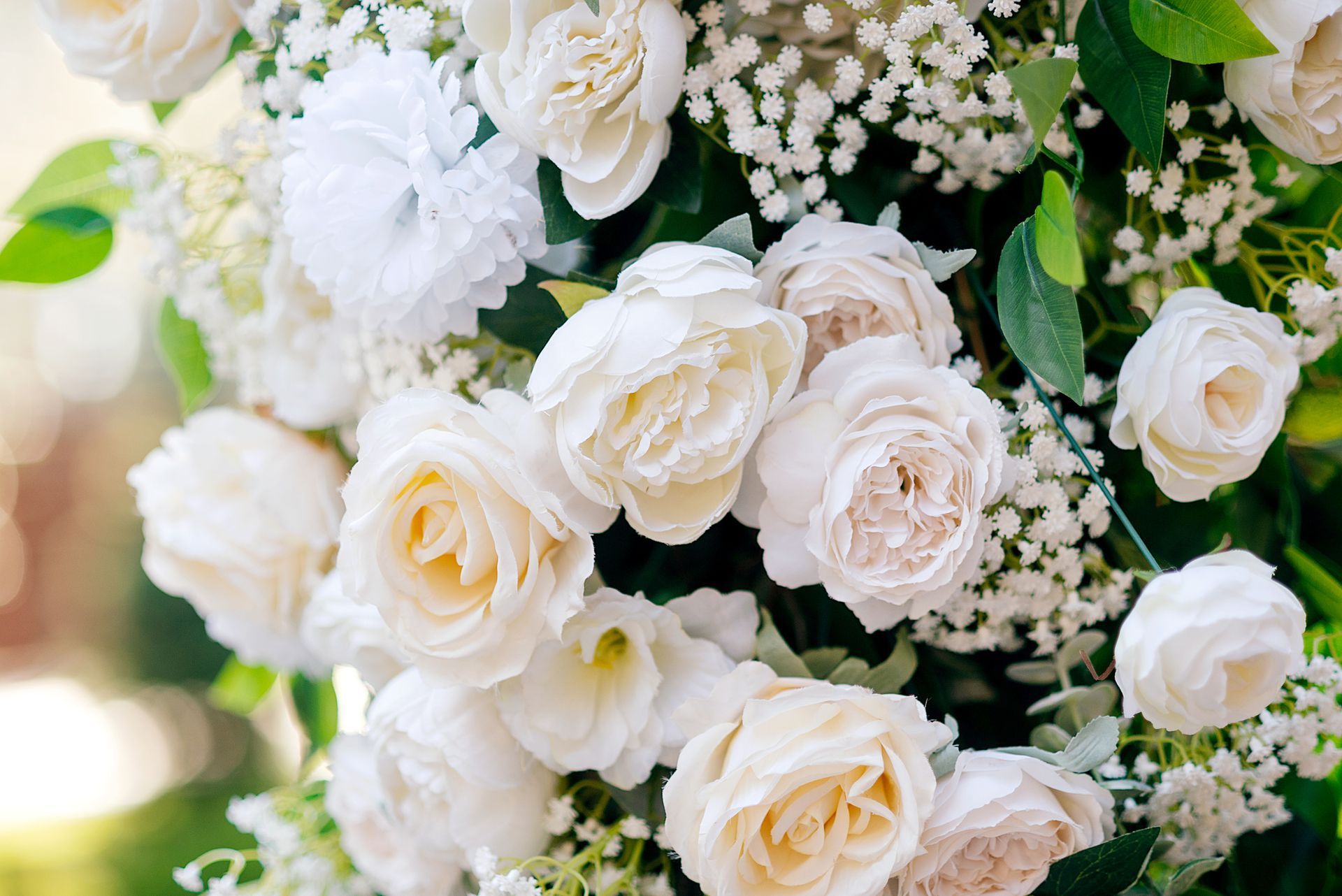Wedding bouquet with white roses.