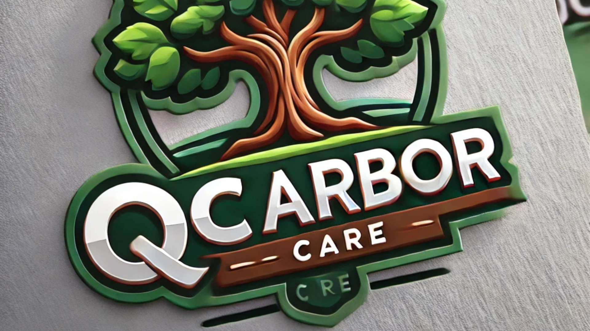 A logo for q arbor care with a tree on it