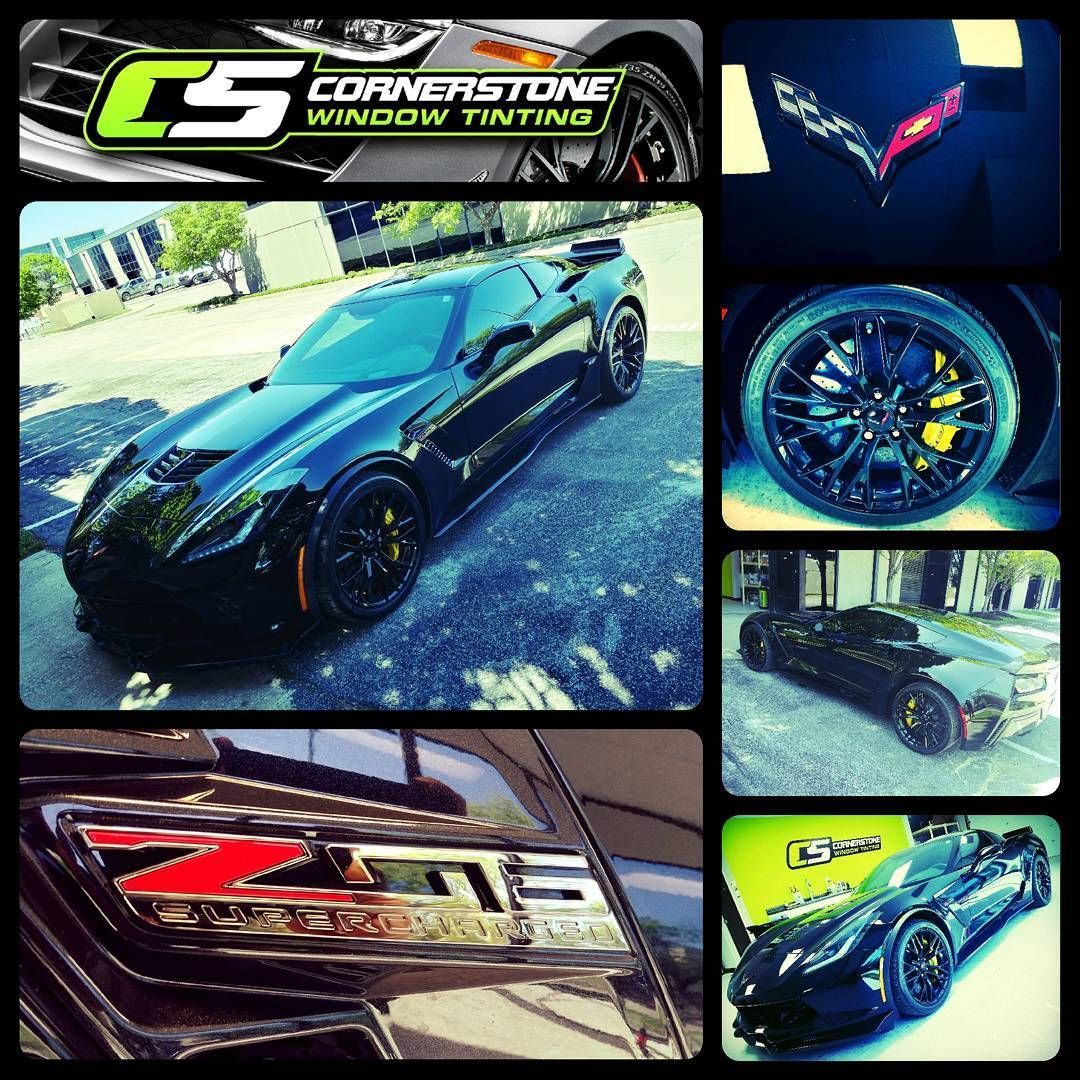 A collage of photos of a black car with cornerstone window tinting written on the bottom