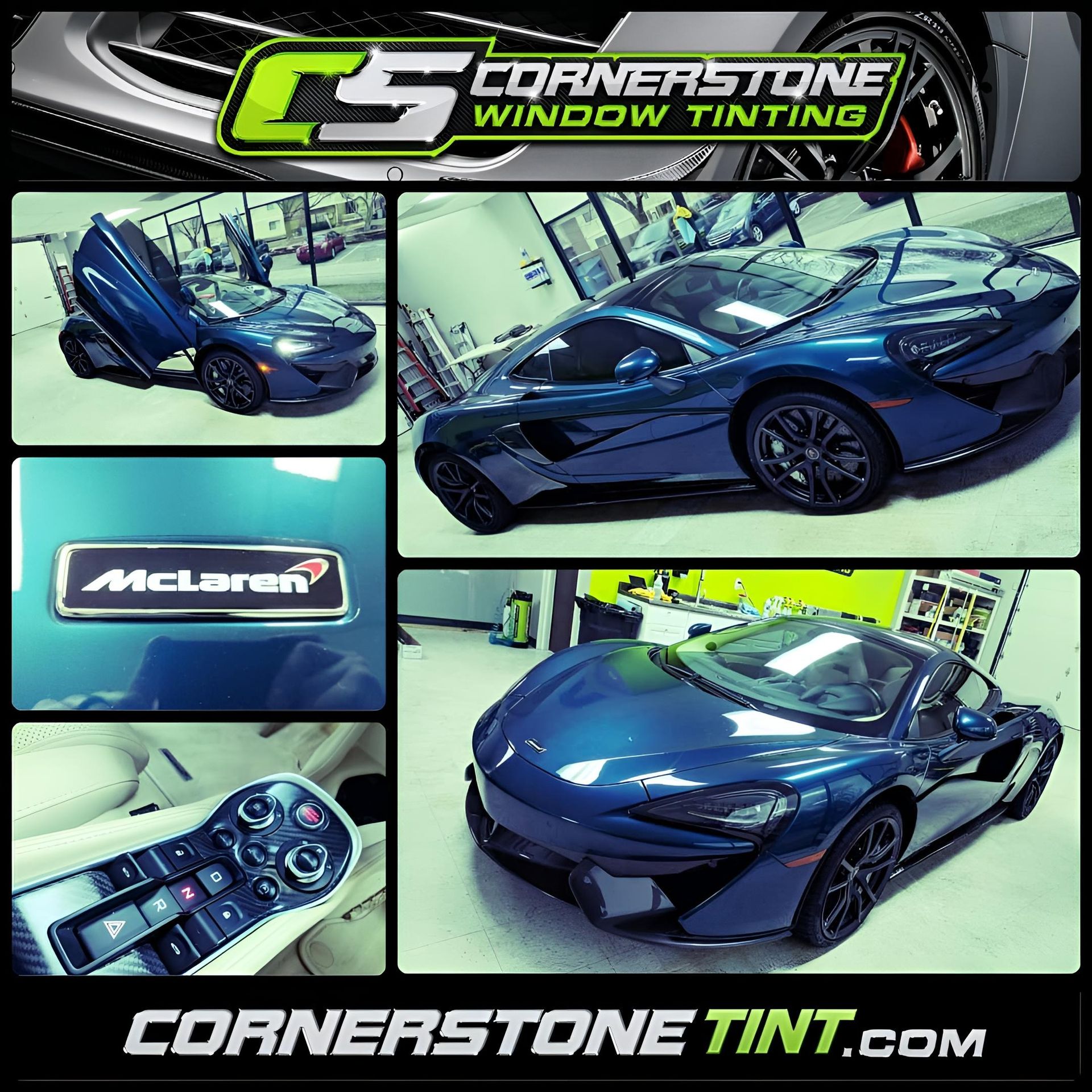 A cornerstone window tinting ad for a mclaren car