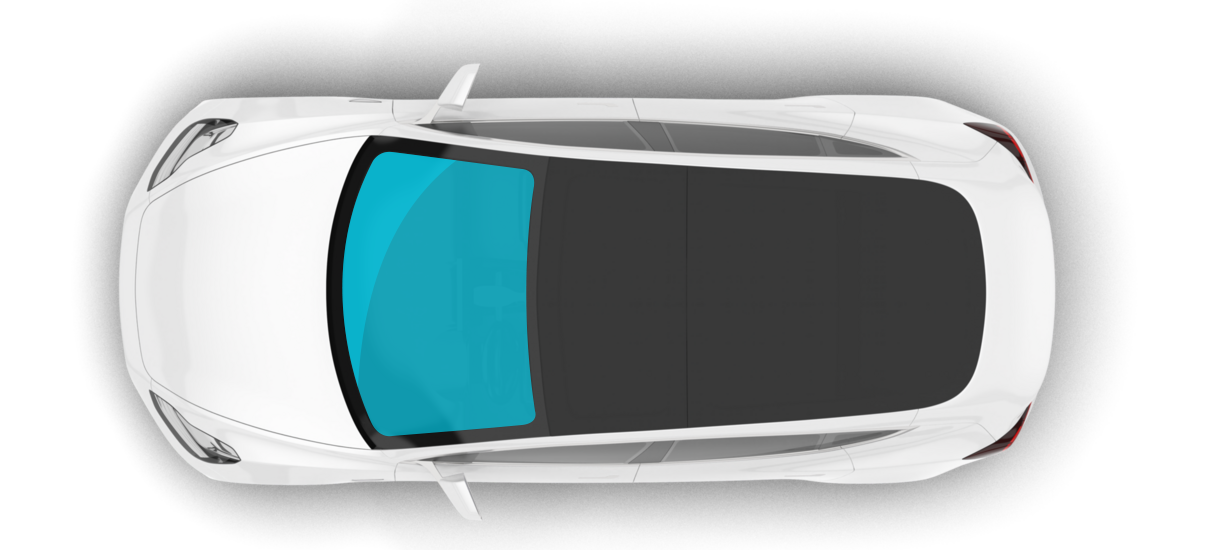 A white tesla model s with a red windshield